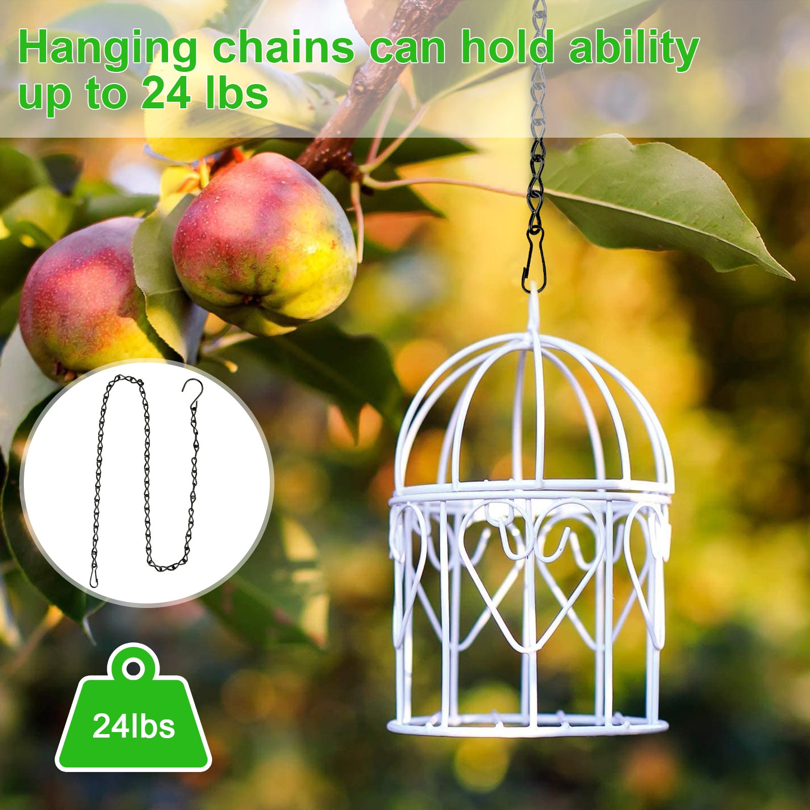 2pcs 35 Inch Hanging Chains, EEEkit Garden Hanging Chain with Hooks for Bird Feeders, Decorative Ornaments, Planters, Billboards, Lanterns, Wind Chimes, and Decorative Ornaments, Holds up to 24lbs