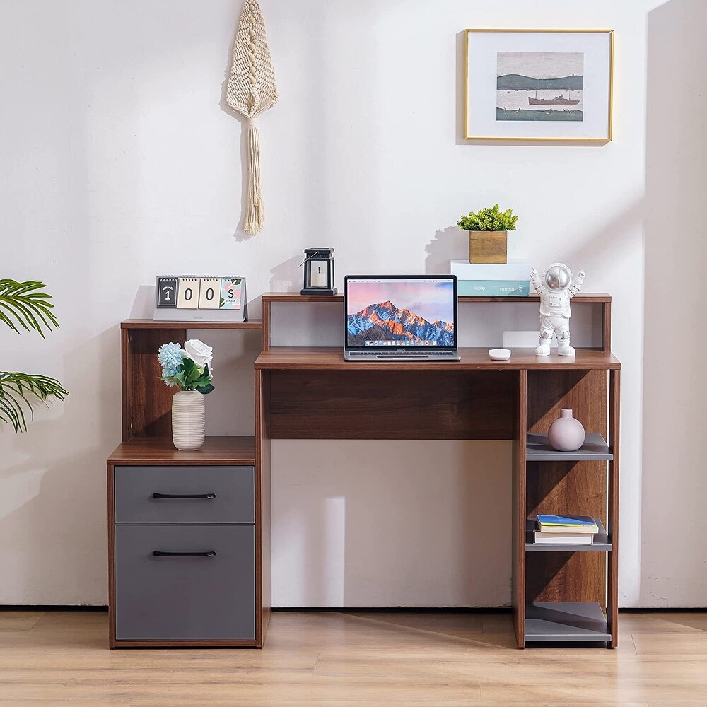 Ivinta Computer Desk with Drawers  52 inches Office Desk with Hutch and Printer Shelf  Modern Writing Desk