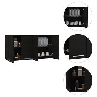 Amucolo 47.2 in. W x 13.1 in. D x 23.6 in. H Black Wood Assembled Wall Kitchen Cabinet with Shelves and Four Doors YeaD-CYD0-BLX