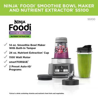 NINJA Foodi Smoothie Bowl Maker 24 oz. Blender 2 Speeds Stainless Steel Auto iQ (SS100) SS100