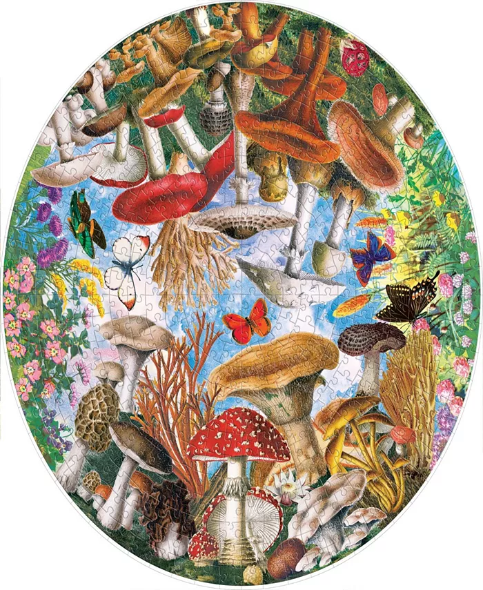 Eeboo Piece and Love Mushrooms and Butterflies Round Circle Jigsaw Puzzle Set  500 Pieces