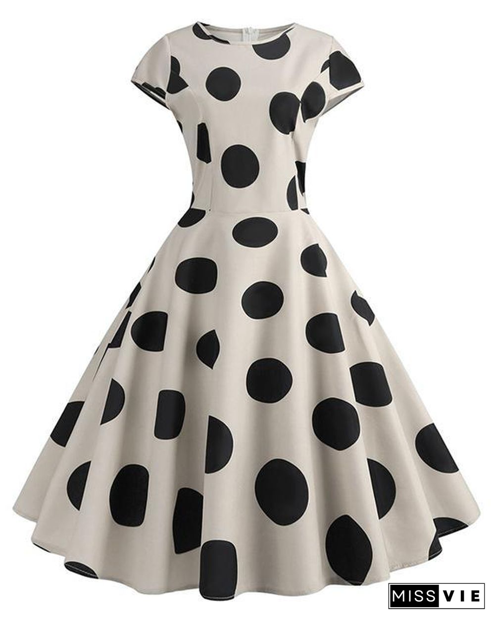 Sexy Round Neck Short Sleeve Polka Dot Print Dress