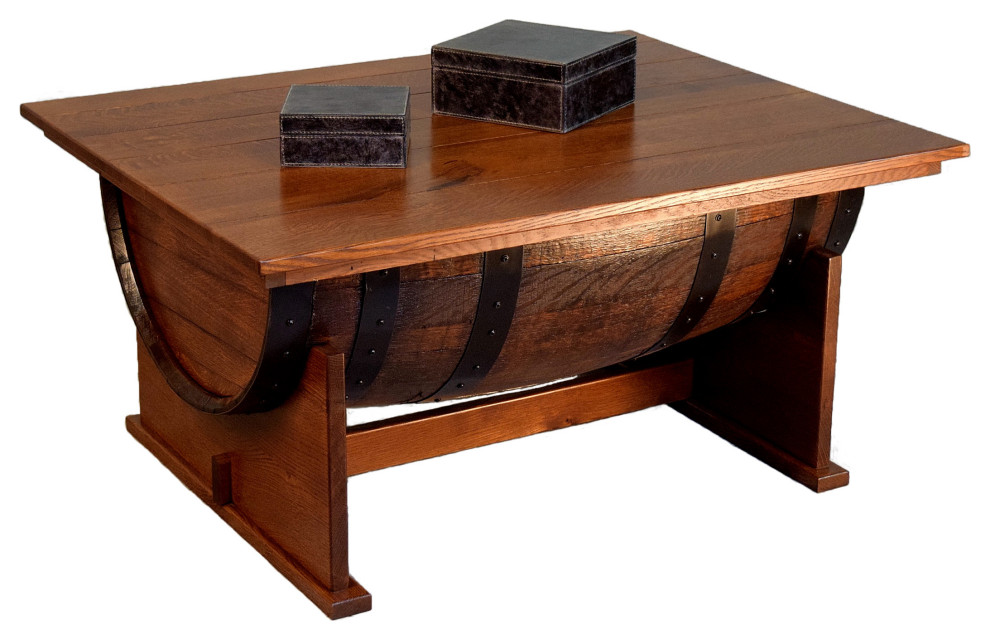 William Sheppee Shooter  x27s Half Barrel Coffee Table w/ Lift Top   Rustic   Coffee Tables   by William Sheppee  Houzz