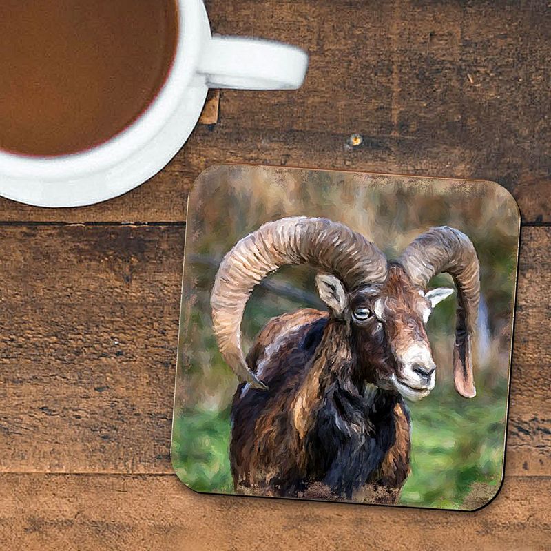 Mountain Goat Wooden Cork Coasters Gift Set of 4 by Nature Wonders