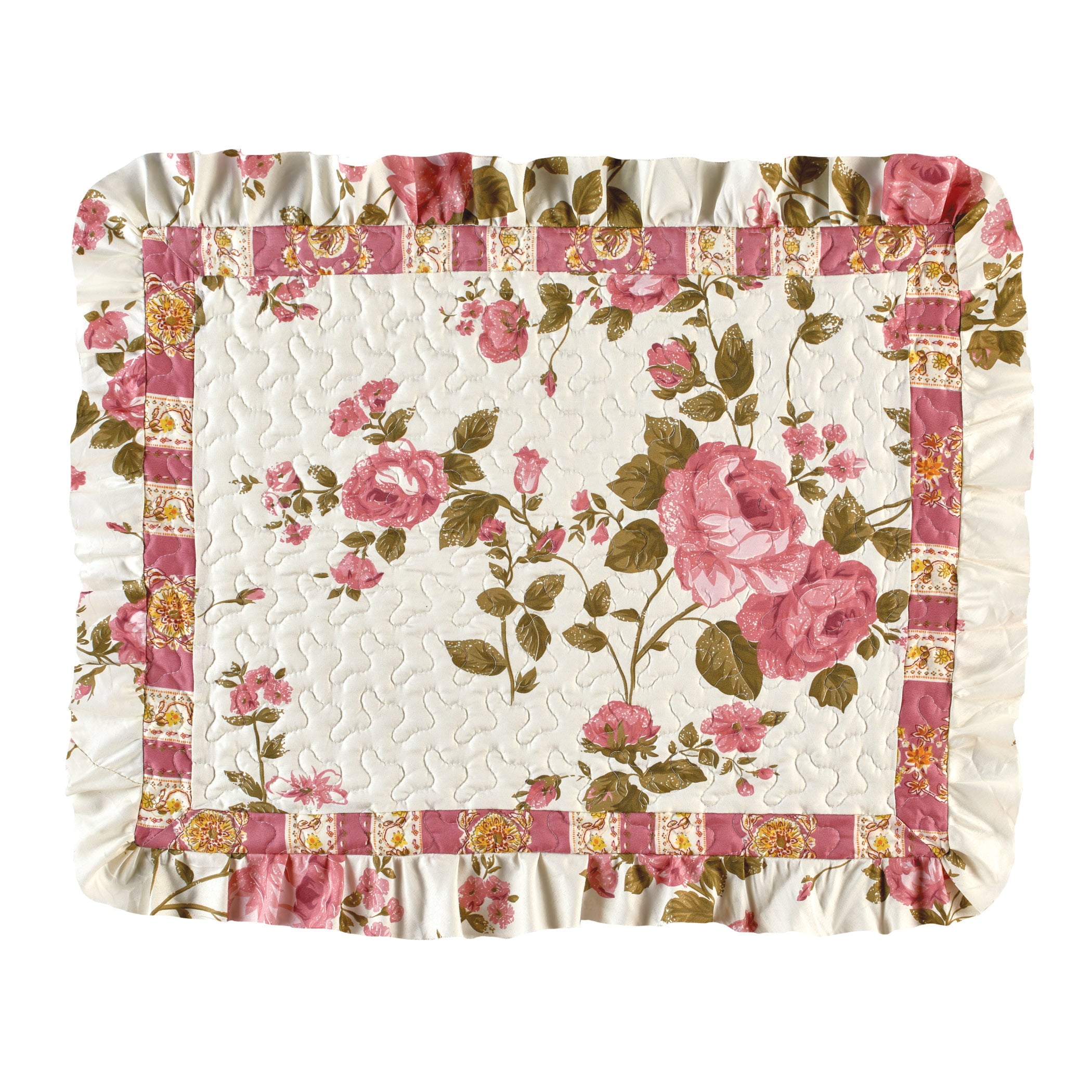 Collections Etc Rose Floral Ruffle Pillow Sham - Fits Standard Size Pillow， 26