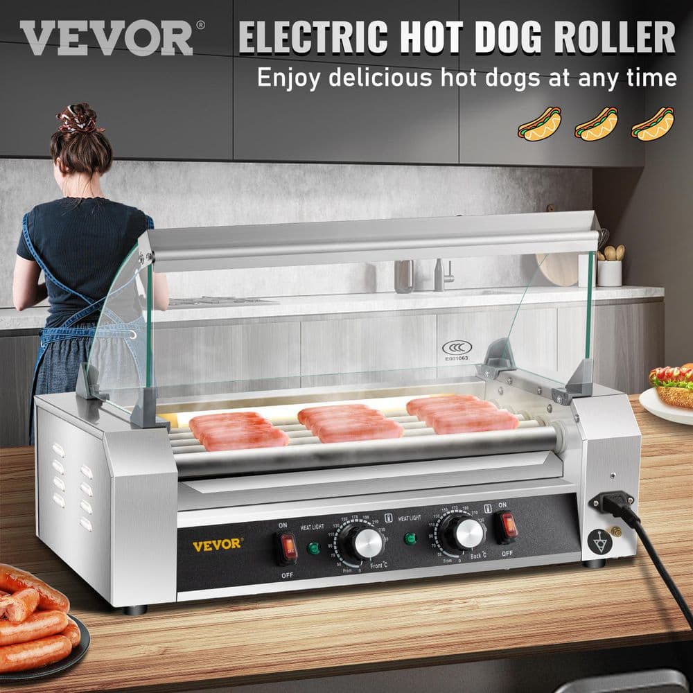 VEVOR 750 W Stainless Steel Sausage Grill Cooker Hot Dog Roller 12 Hot Dog Capacity 5-Rollers with Cover Indoor Grills,Silver GYGRGJBX5110V4NFHV1