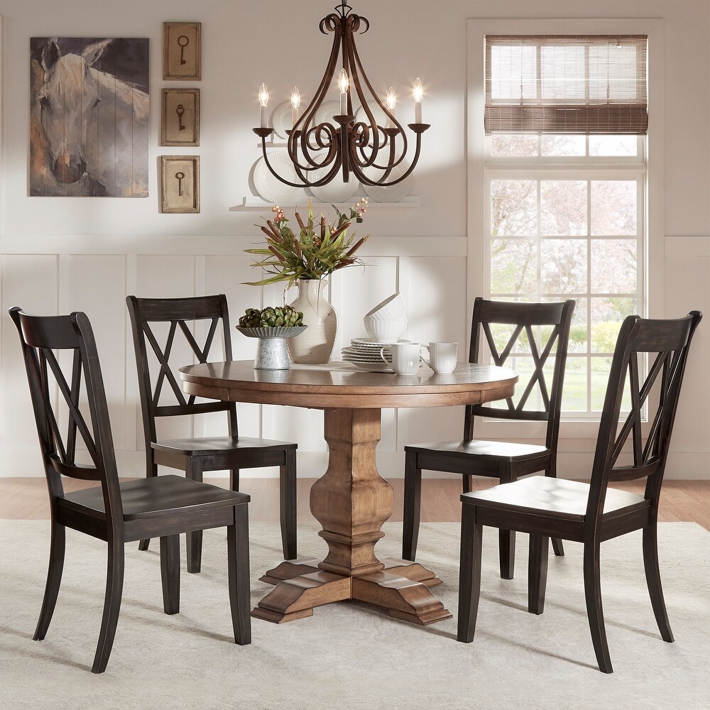 Eleanor Oak Solid Wood Oval Table and X Back Chairs 5 piece Dining Set by iNSPIRE Q Classic