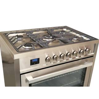 Bravo KITCHEN 36 in. 5 Burner Dual Fuel Range with Gas Stove and Electric Oven and True Convection Bake Function in Stainless Steel BV361RD