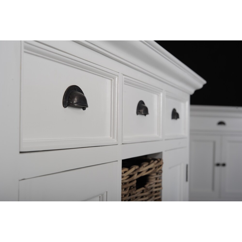 NovaSolo Halifax Coastal White Buffet with 2 Baskets  Solid Mahogany Frame  49.21 x 19.69 x 33.46   49.21 x 19.69 x 33.46