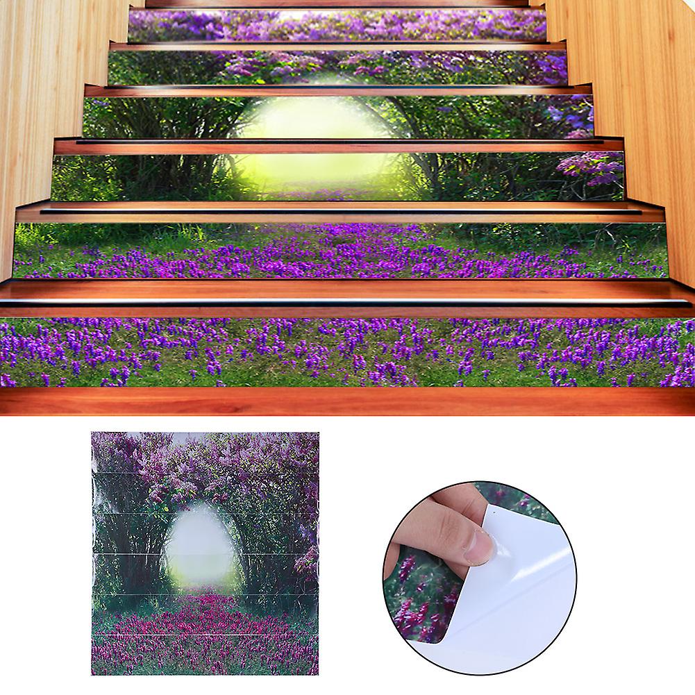 3d Purple Flower Pattern Stair Sticker Removable Wall Decal Wallpaper Home Decor