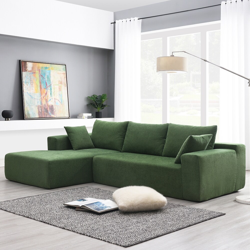 Minimalist Style Modular Sectional Sofa Chenille Fabric L Shape Couch Set with 2 Pillows