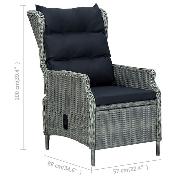 vidaXL Reclining Patio Chair with Cushions Poly Rattan Light Gray