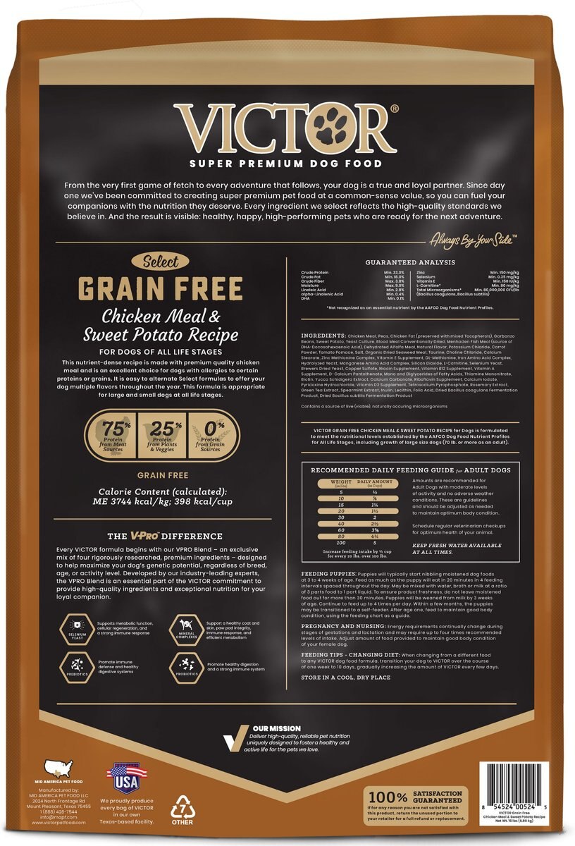 VICTOR Select Chicken Meal and Sweet Potato Recipe Grain-Free Dry Dog Food