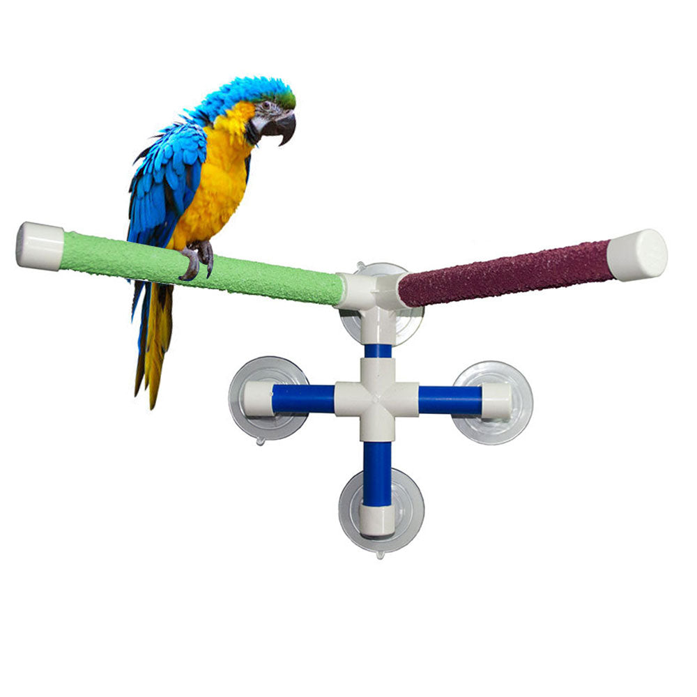 Suction Cups Pet Birds Parrots Bath Shower Standing Platform Bar Dual Stick Paw Grinding Bracket Station Interesting Perches Toy