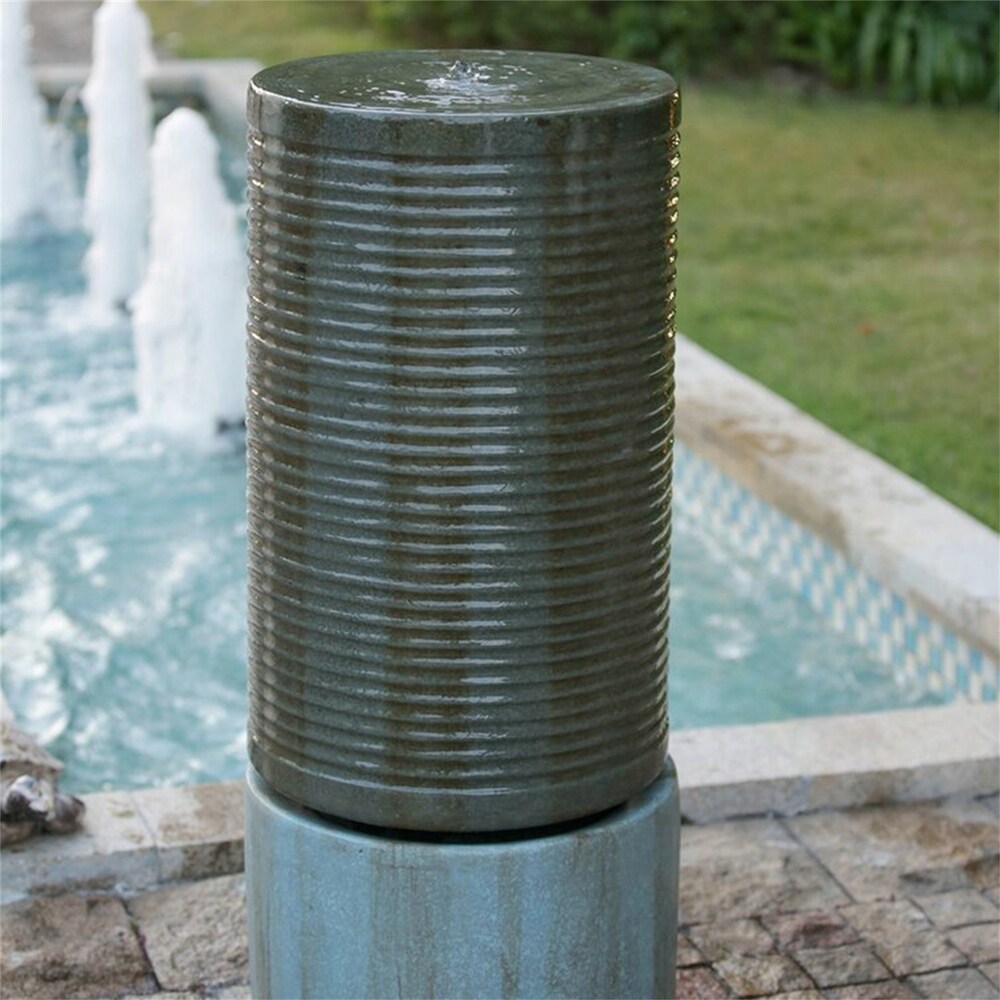 Large Round Ribbed Tower Water Fountain