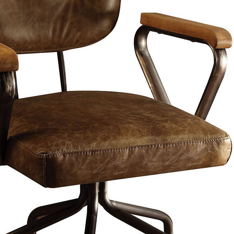 Metal and Leather Executive Office Chair， Brown