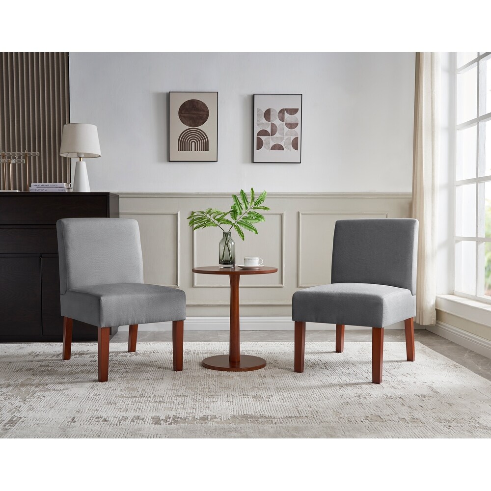 Fabric Accent Chairs 2 pc armless Side Chairs with Round Wood Table