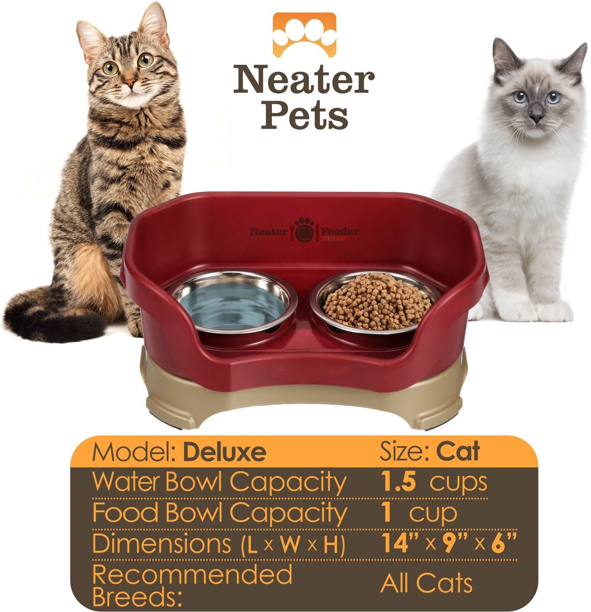 Neater Pets Neater Feeder Elevated Cat Bowls， Cranberry