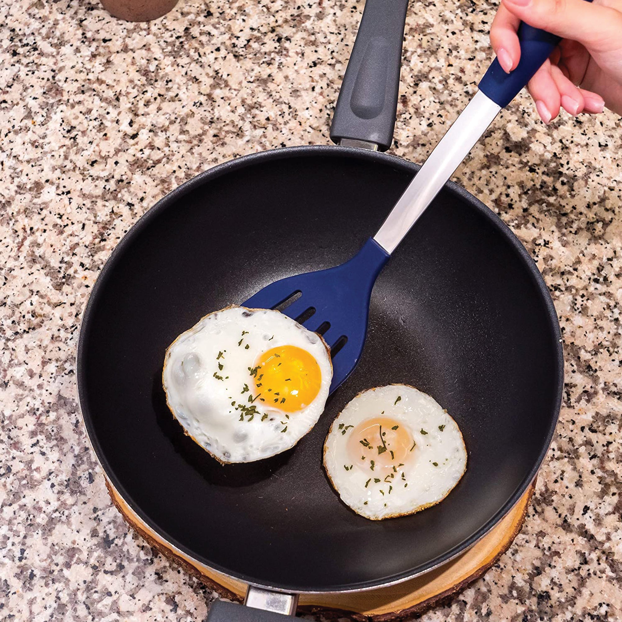 Culinary Couture Silicone Spatula Turner Set Stainless Steel Cooking Utensils Blue