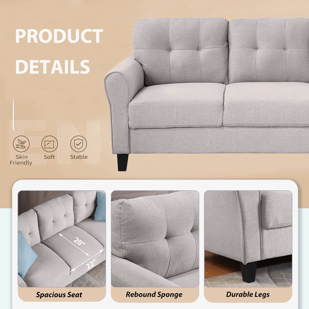 2 Piece Linen Upholstered Sofa Couch Set  Living Room Furniture Button Tufted Loveseat and Sofa Set for Dorm  Office or Studio