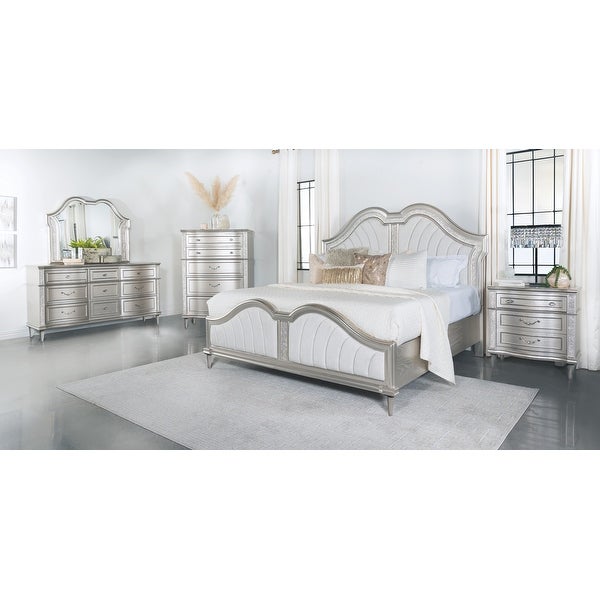 Katerina Ivory and Silver Oak 4-piece Upholstered Platform Bedroom Set - - 36964692