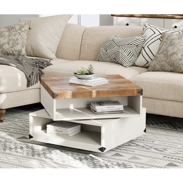 Square Coffee Table with Rotating Tabletop， Accent Center Table