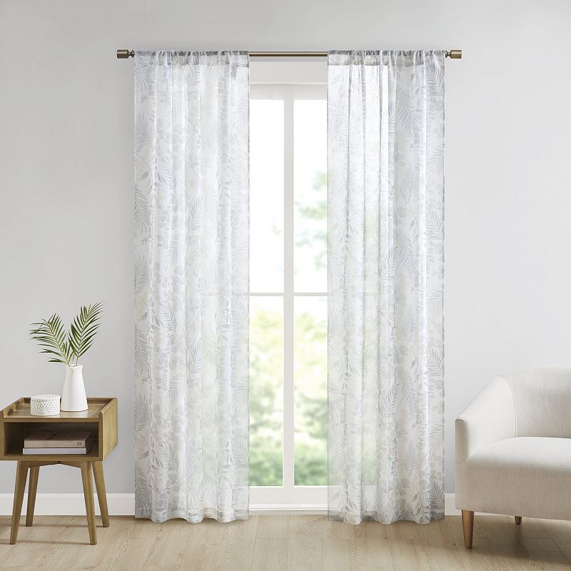 Madison Park Tulia Botanical Printed Texture Sheer 2-Pack Rod Pocket Window Curtain Panels