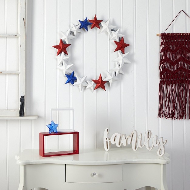 Nearly Natural 21 Americana Wreath With Stars Red White And Blue