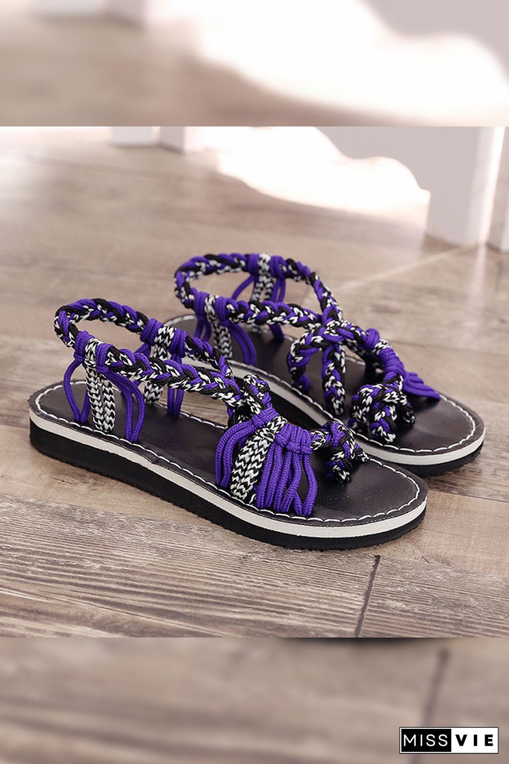 Colorful Rope Twist Knot Splicing Flat Sandals