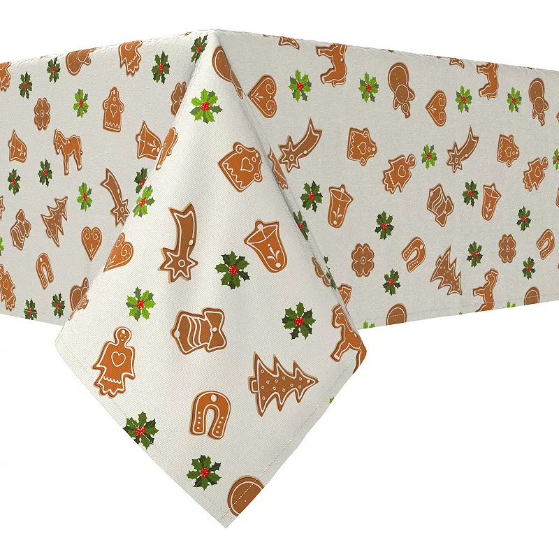 Rectangular Tablecloth， 100% Cotton， 52x104， Gingerbread Cookies and Holly