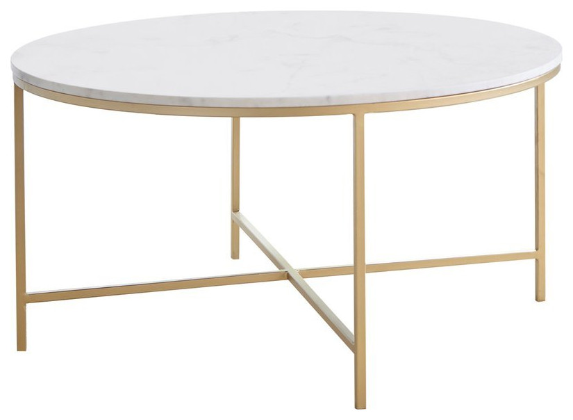 Coaster Ellison Round Marble Top with X Cross Base Coffee Table in White   Contemporary   Coffee Tables   by Homesquare  Houzz