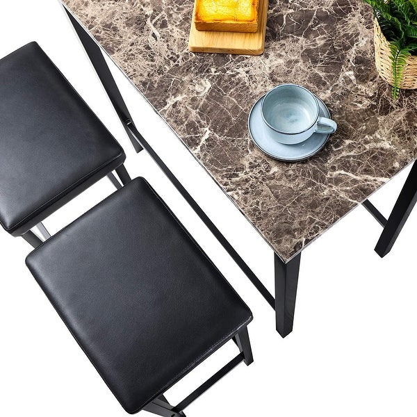 3-Piece Pub Bar Table Set for 2， Dining Table Set with 2 Faux Leather Backless Stools