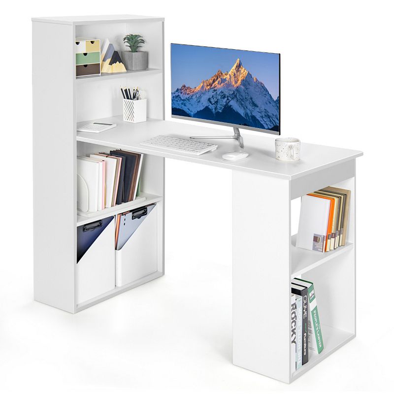 Computer Desk Writing Workstation Office with 6-Tier Storage Shelves