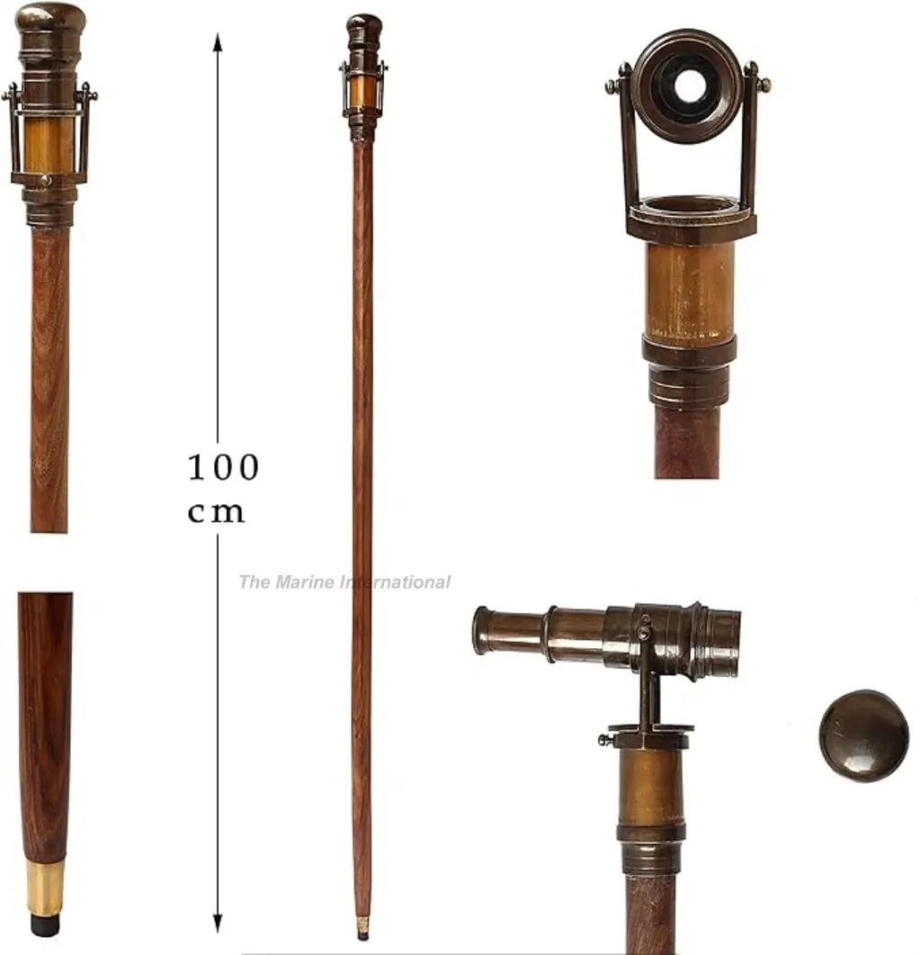 Hollywood Walking Stick Brass Telescope Handle With Wooden Walking Stick Foldable Steampunk Accessories For Adults .