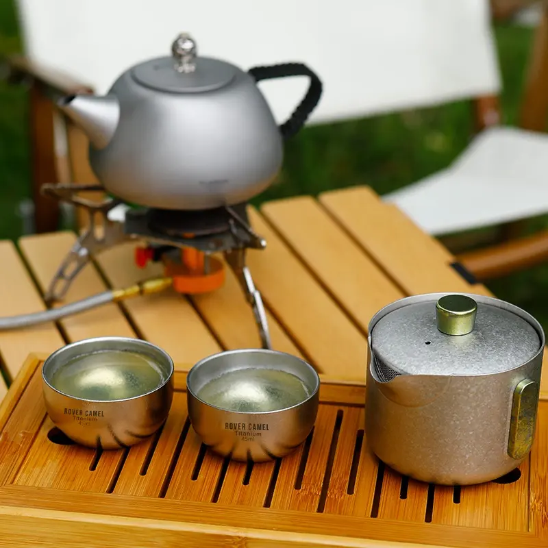 Pure titanium travel tea set portable outdoor kung fu tea infuser pot camping drinkware accessories colorful teapot with tea cup