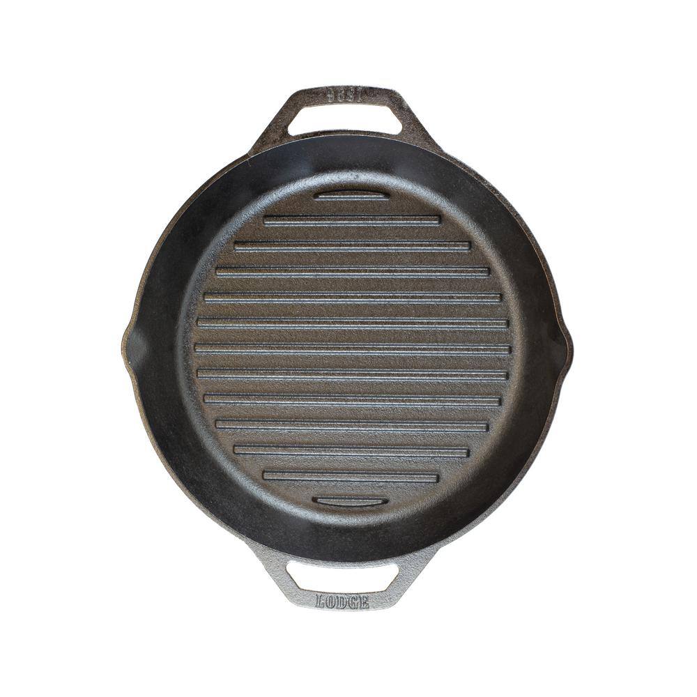 Lodge 12 in. Cast Iron Grill Pan in Black with Dual Handles L10GPL