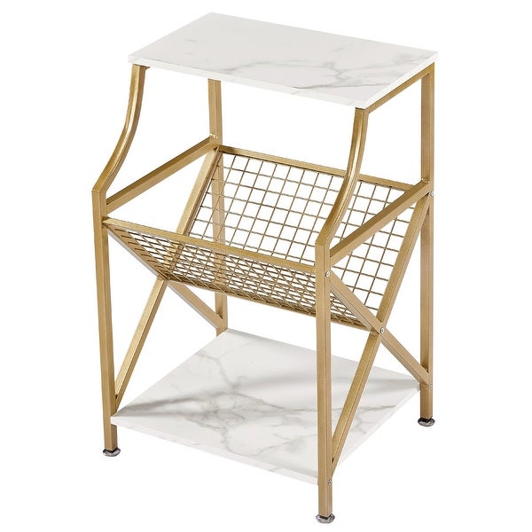 Taomika Mid-Century Modern Side Table 3-tier Storage Shelf and Magazine Holder