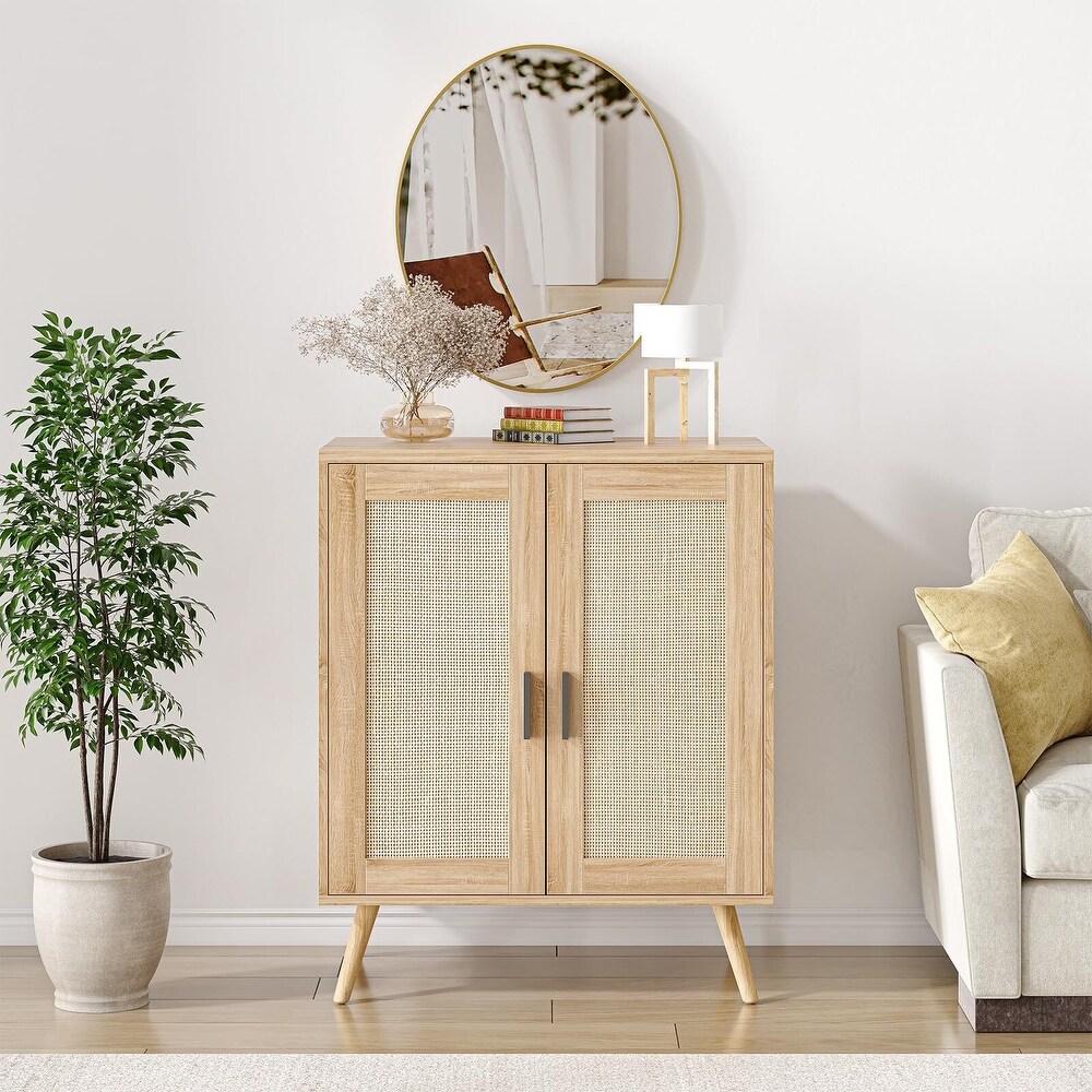 Buffet Cabinet with Storage  Sideboard with Rattan Decorated Doors