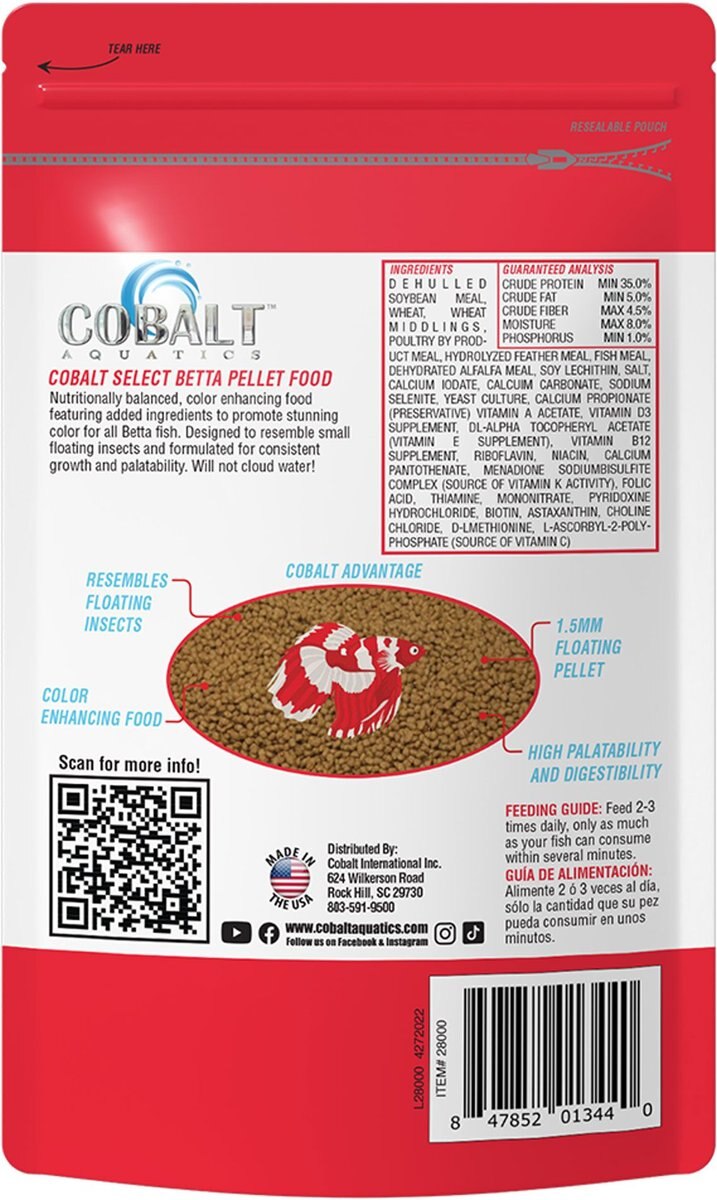 Cobalt Aquatics Select Betta Pellet food， 1.2-oz bag， 2 count