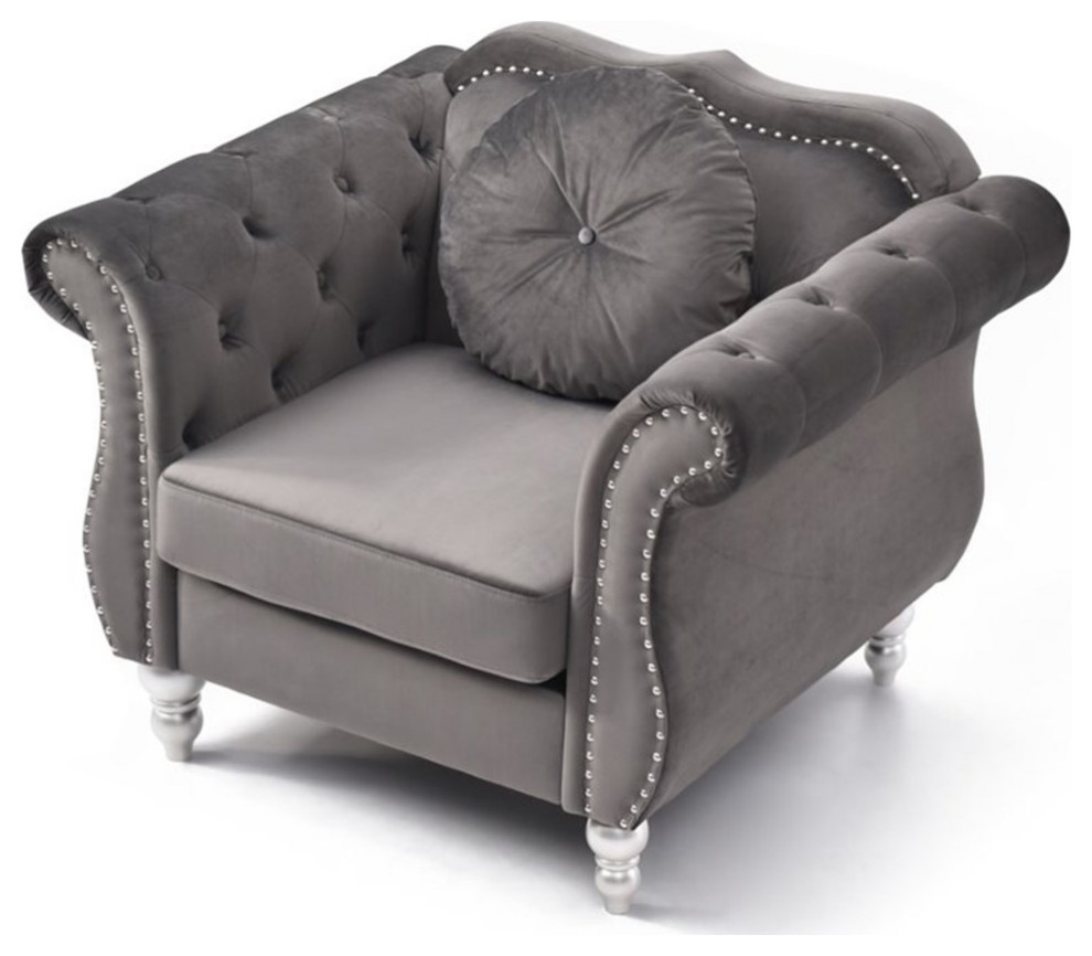 Home Square 2 Piece Furniture Set with Sofa and Chair in Dark Gray   Living Room Furniture Sets   by Homesquare  Houzz