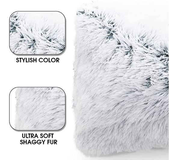 Cheer Collection Shaggy Long Hair Throw Pillows - Super Soft and Plush Faux Fur Lumbar Accent Pillows - 12 x 20 - Set of 2