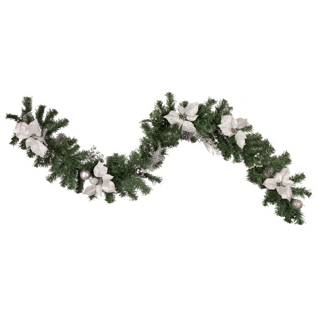 Unlit Silver Poinsettia And Pinecone Artificial Christmas Garland