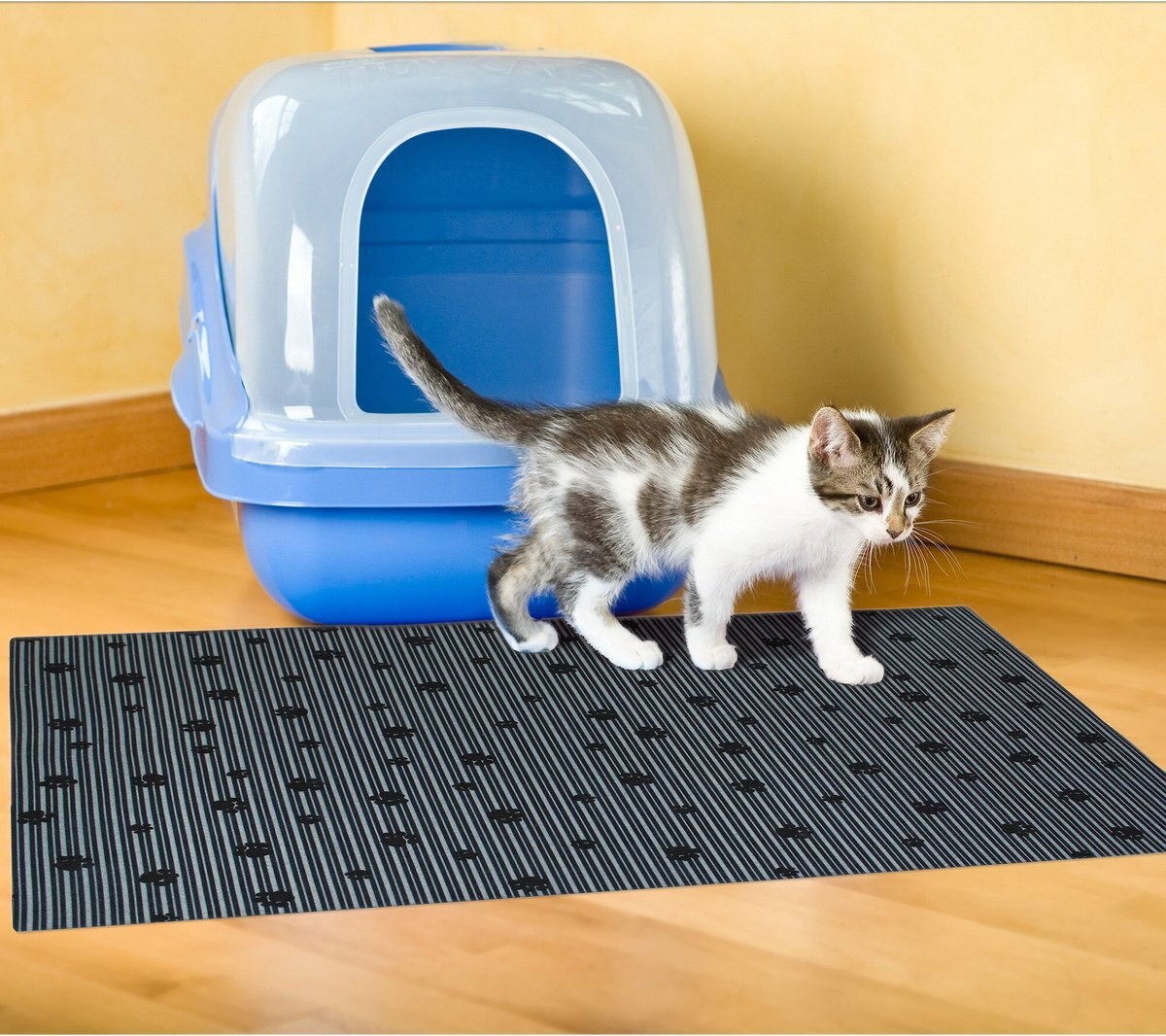 Drymate Linen-Scented Cat Litter Mat， Gray Stripe