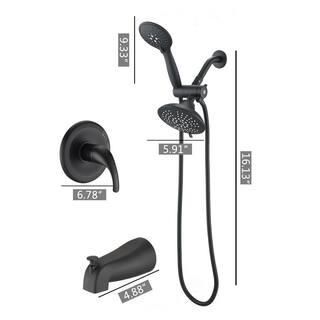 cadeninc Single Handle 5-Spray Round Shower Faucet with Tub Spout in Matte Black (Valve Included) Koo-LQW1-3747