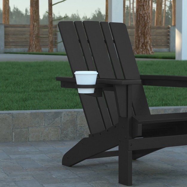 Emma And Oliver Adirondack Chair With Cup Holder Weather Resistant Hdpe Adirondack Chair