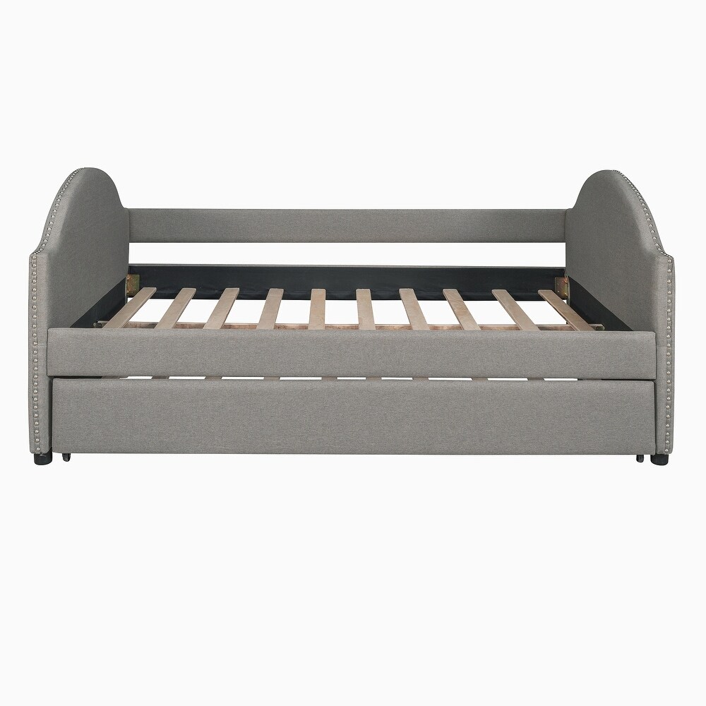 Full size Grey Upholstered Daybed with Twin Size Trundle