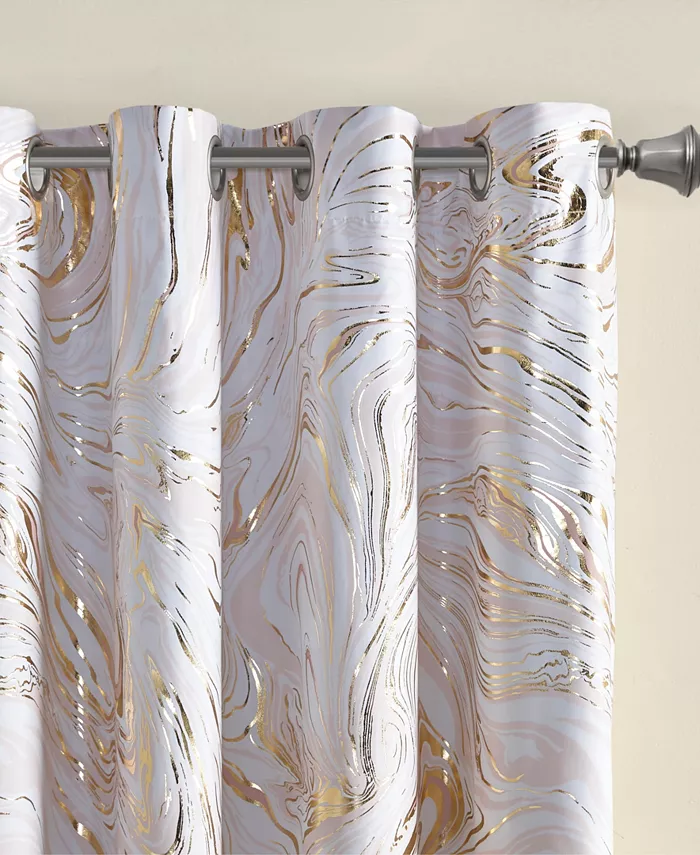 Intelligent Design Rebecca Grommet Top Printed Marble Metallic Total Blackout Curtain  50 W x 84 L