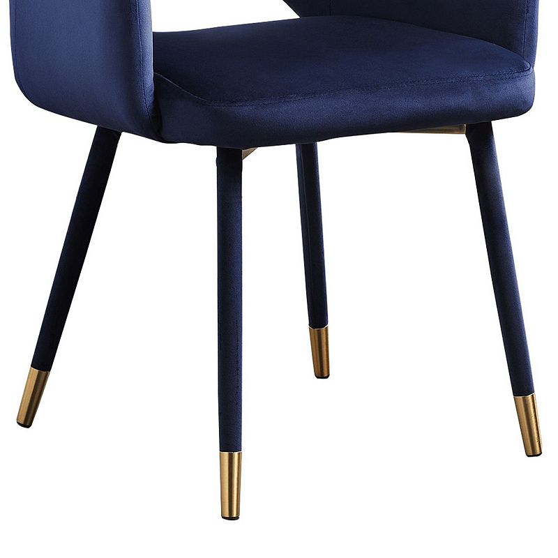 Velvet Padded Accent Chair with Open Back and Angled Legs， Blue and Gold