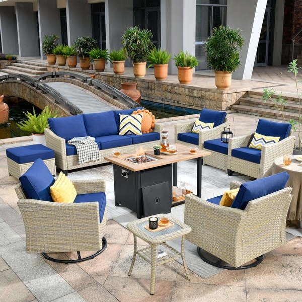 XIZZI Outdoor Furniture 9Piece Wicker Conversation Set with Fire Pit