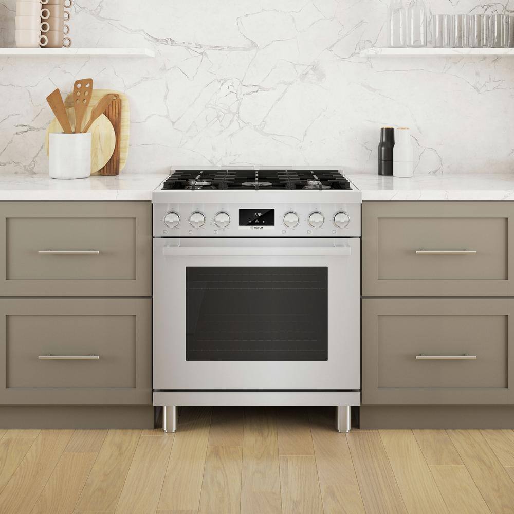 Bosch 800 Series 30 in. 3.7 cu. ft. Industrial Style Gas Range with 5-Burners in Stainless Steel HGS8055UC